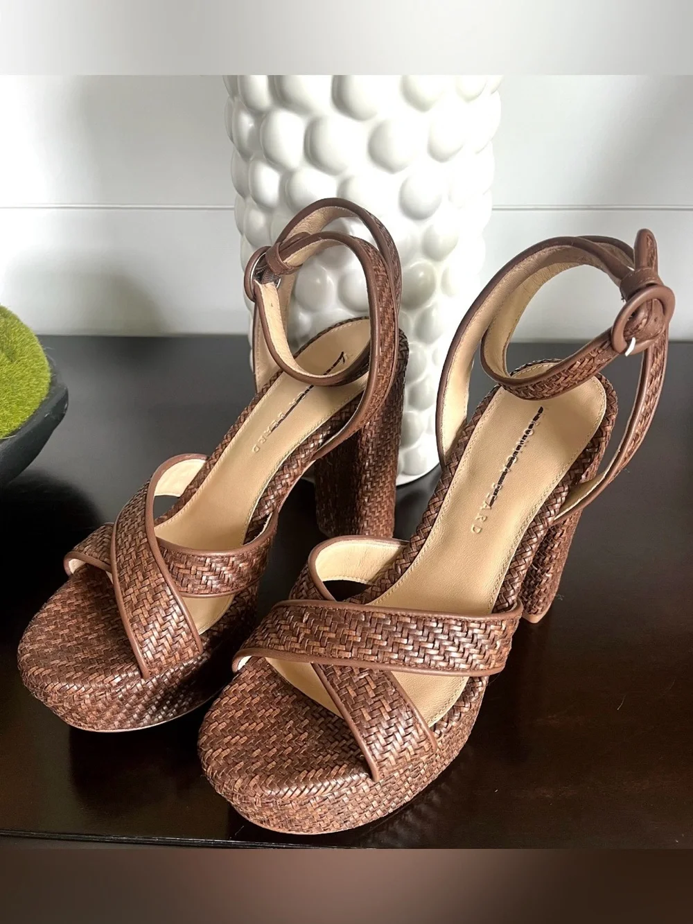 Veronica Beard Lalana Woven Platform Ankle-Strap Sandal